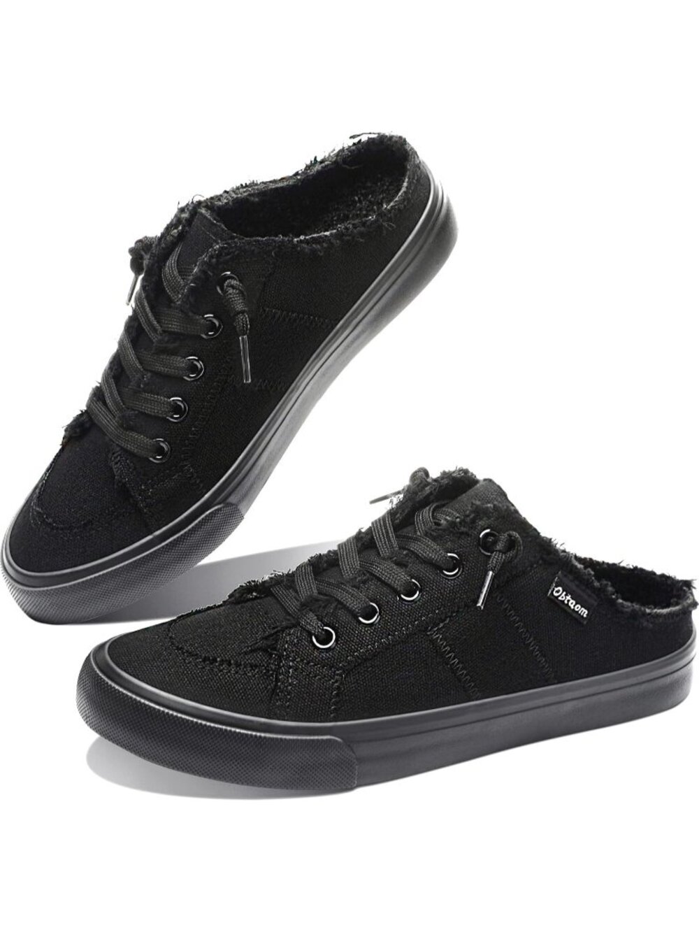 🆕Women's All Black Canvas Mules Memory Foam Clipper Sneakers Comfortable Casual